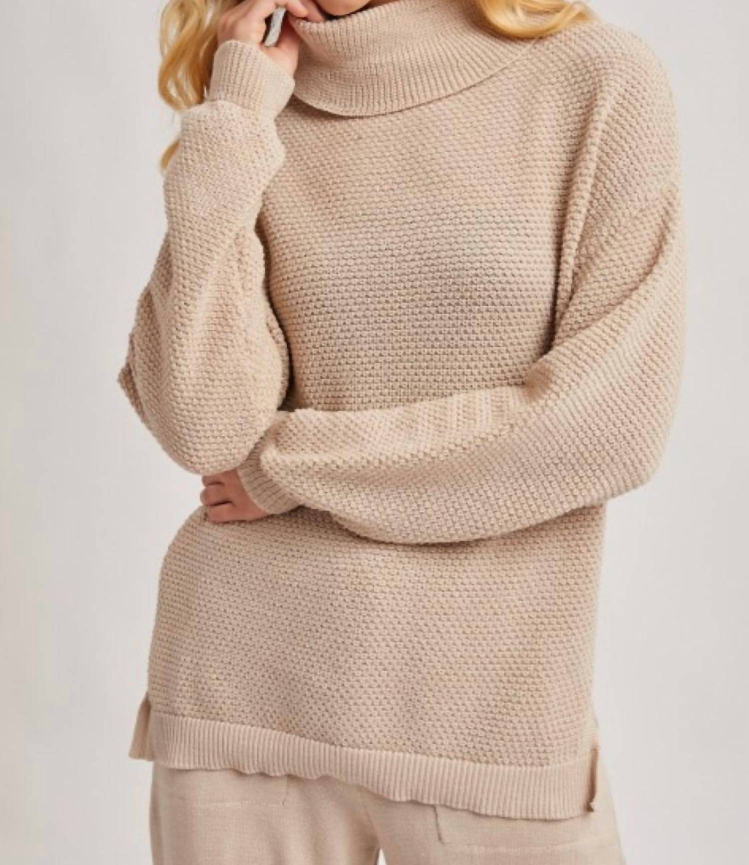 BluIvy Long Sleeve Turtleneck Sweater Top in latte - women's sweater