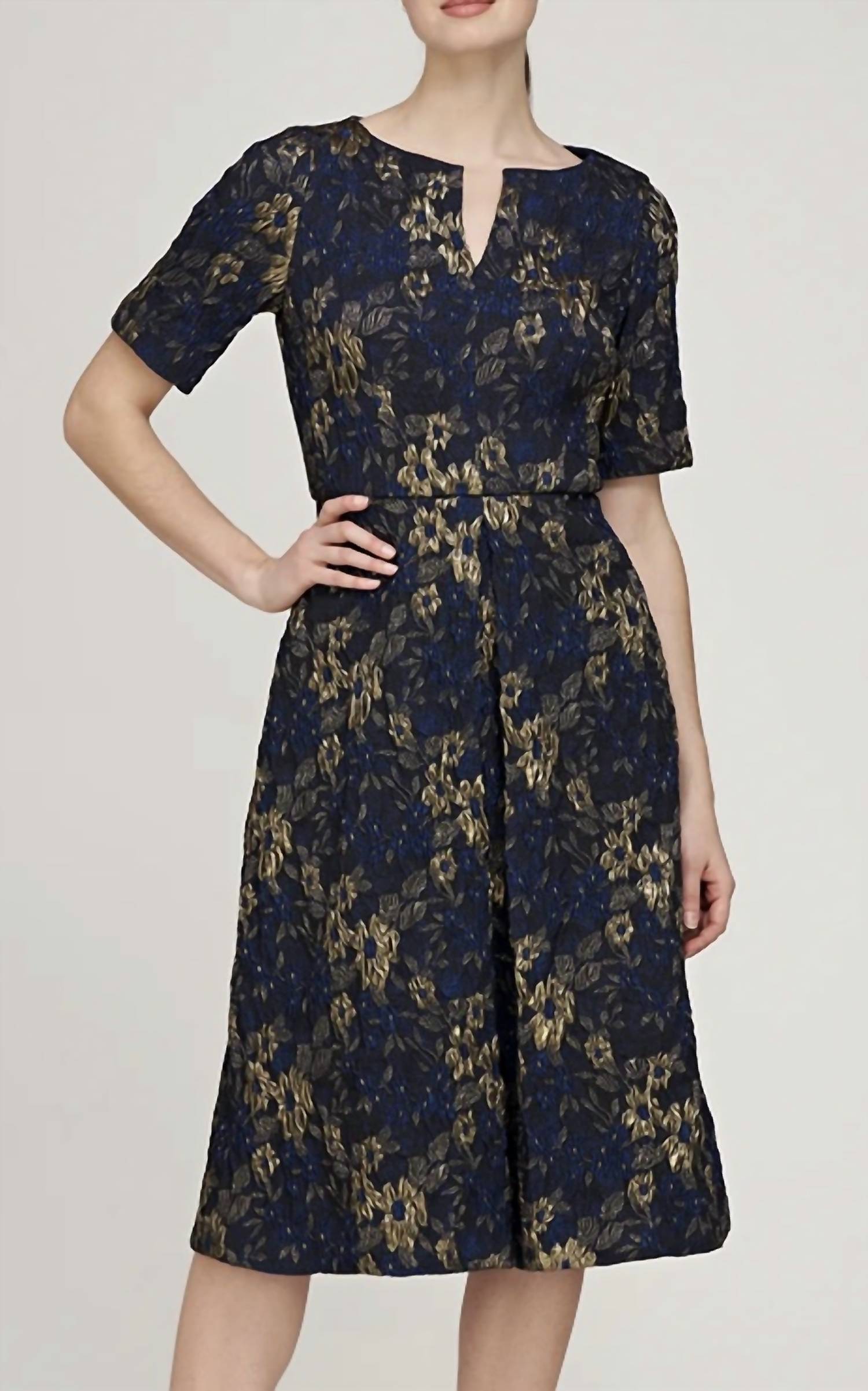 JS Collections Florence Cocktail Dress in navy gold - women's dress