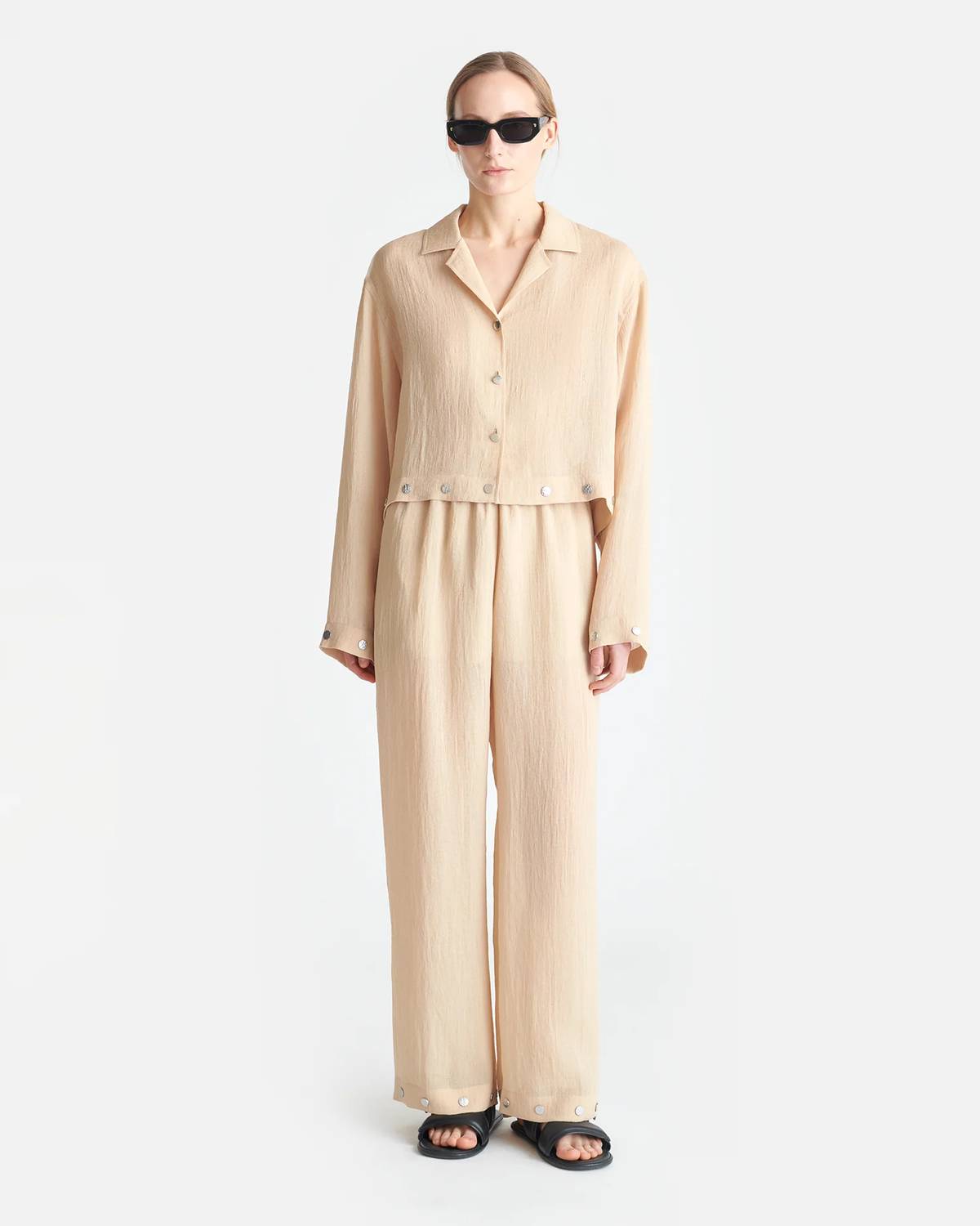 Nanushka - Cropped Long Sleeve Pajama Shirt