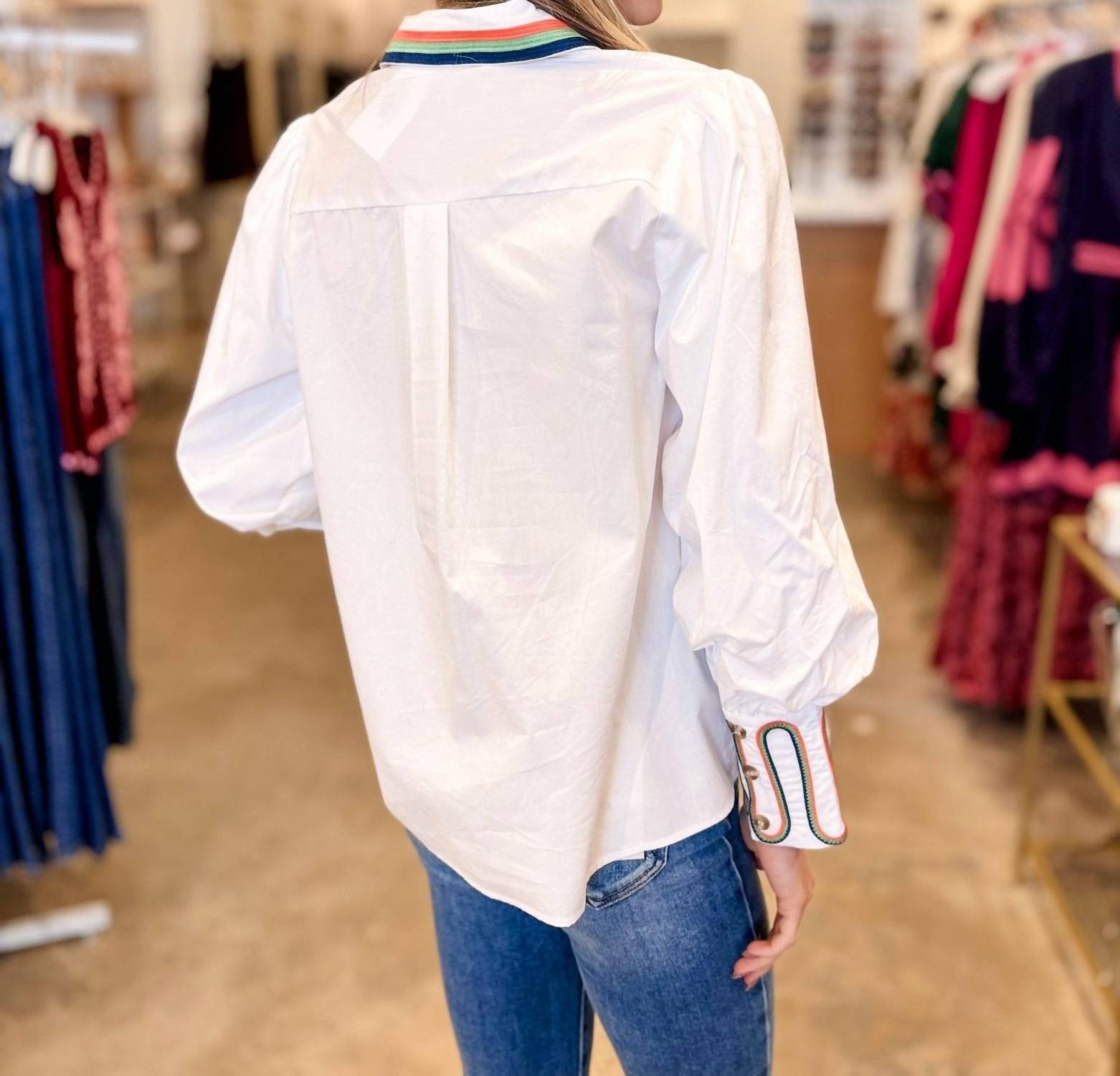 Jodifl - Winslow Embroidery Accent Button Down Blouse