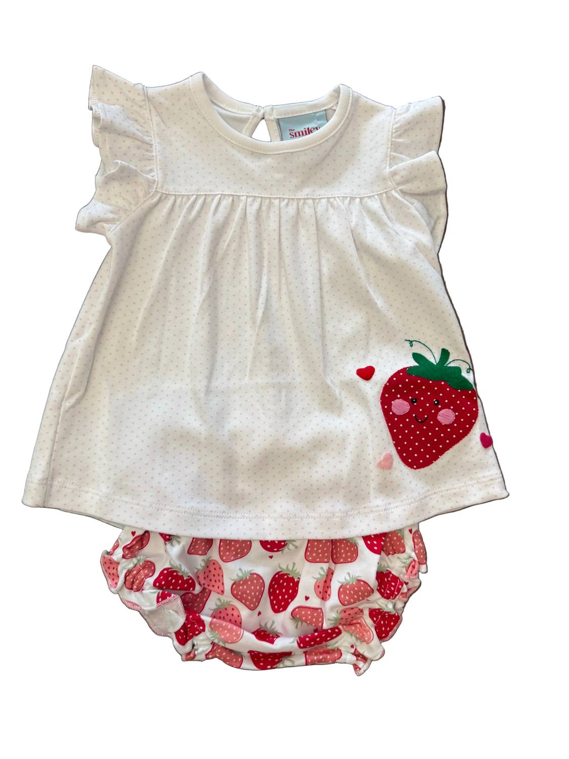 The Smiley Crab - Girls' Strawberry Applique Swing Top Set