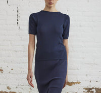SITA MURT Short Sleeve Knit Sweater in true blue - women's sweater
