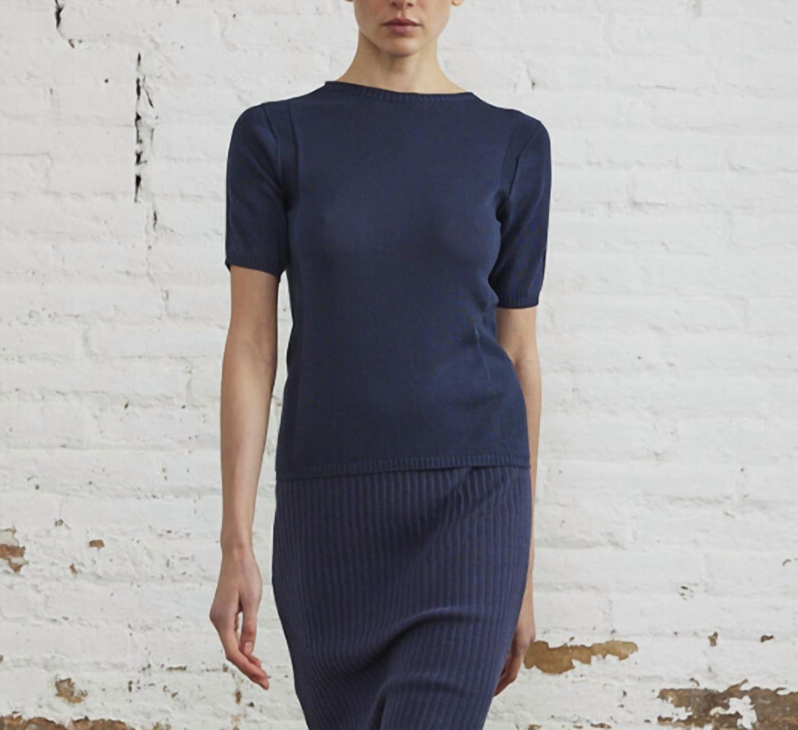 SITA MURT Short Sleeve Knit Sweater in true blue - women's sweater