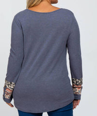 Lovely Melody - Dawn Patterned Cuff Ribbed Knit Top