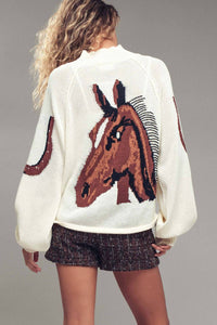 Urban Daizy Western Horse Intarsia Cardigan Top in ivory multi - women's sweater - alternate view