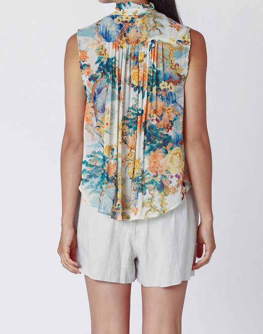 Dex - Burst Sleeveless Button Front Blouse