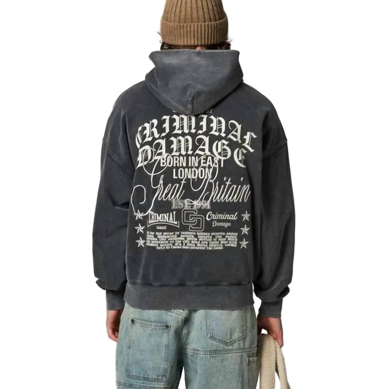 Criminal Damage Logo Mania Hoodie in washed grey - men's shirt