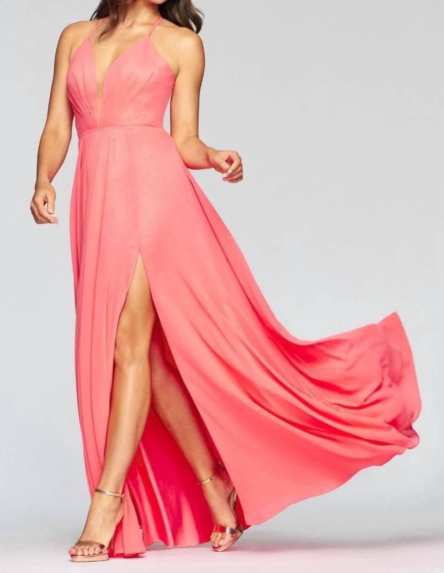 FAVIANA Chiffon V-neck Evening Dress in sorbet - women's dress