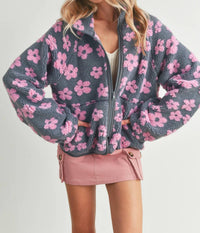 Buttermelon Daisy Fleece Sherpa Jacket in grey pink - women's jacket - view 5