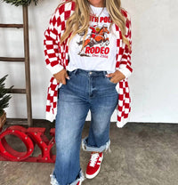BLAKELEY Christmas Cloud Cardigan in red checker - women's cardigan - alternate view