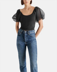 STEVE MADDEN Puff Sleeve Pamela Top in black - women's blouse