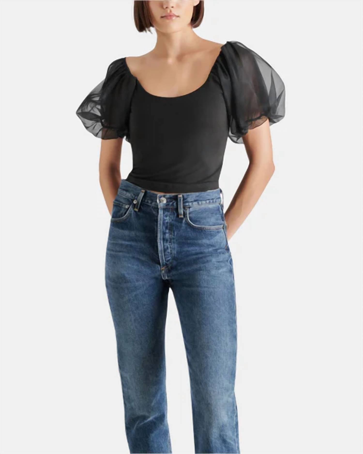 STEVE MADDEN Puff Sleeve Pamela Top in black - women's blouse