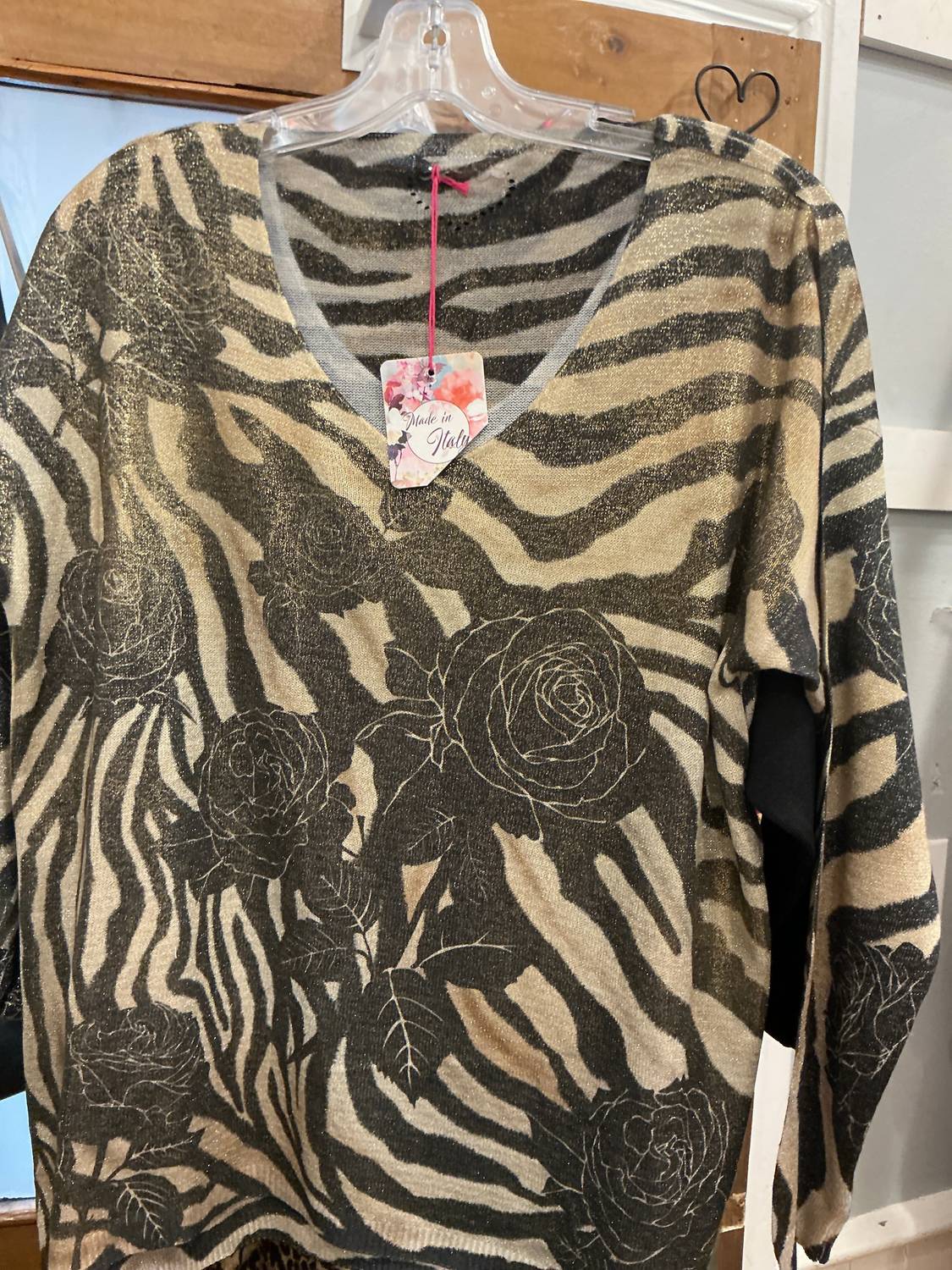 PINCH Women's Zebra Rose Print Sweater in beige - women's sweater