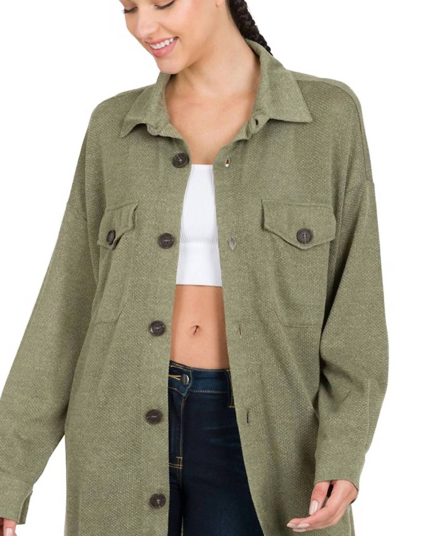 Zenana - Button Down Shacket