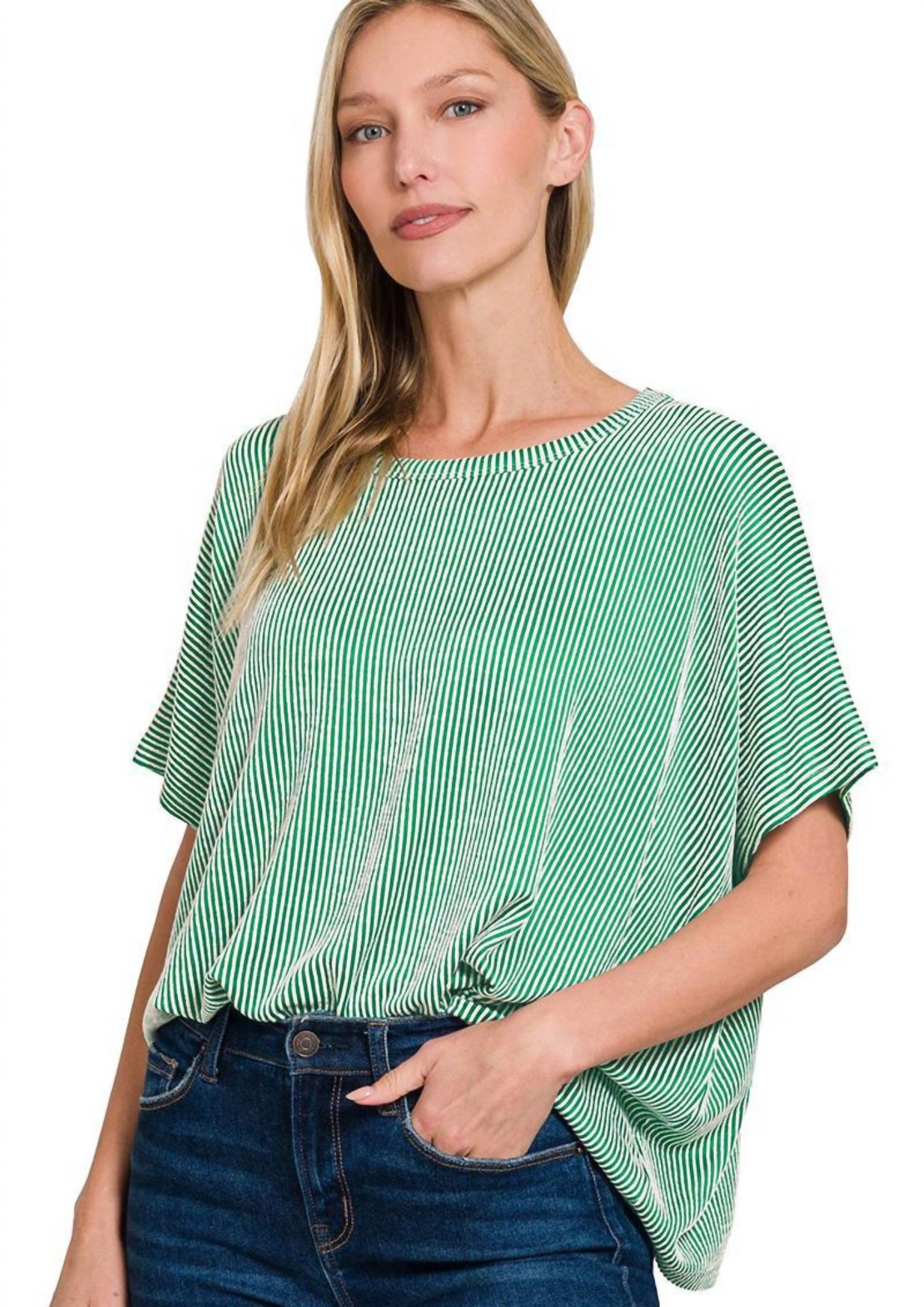 Zenana - Ribbed Striped Oversized Top