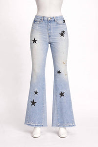Amiri Women's Leather Star Recon Flare Jeans in multi indigo - women's jeans