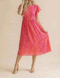 Haptics - Round Neck Ruffle Sleeve Ikat Babydoll Dress