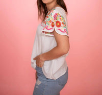 Layerz Clothing - Embroidered Shimmer Butterfly Sleeve Top