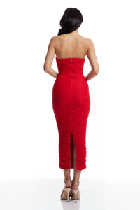 Dress The Population - Ferra Bodycon Rouched V Neck Strapless Dress