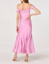 Astr - Araxie Satin Off-shoulder Midi Dress