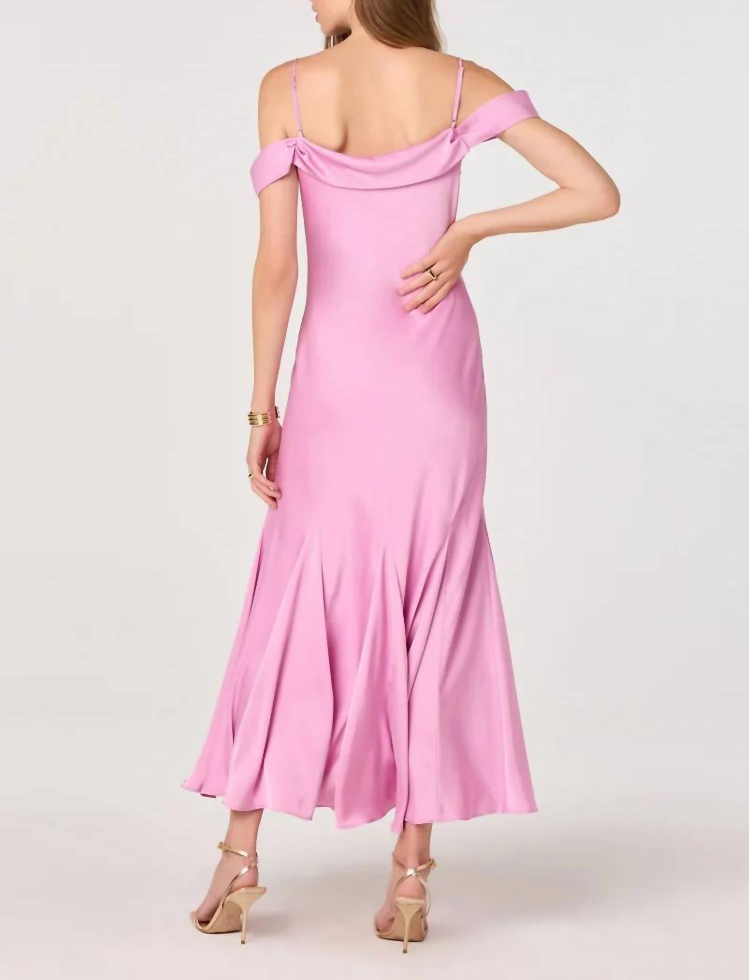 Astr - Araxie Satin Off-shoulder Midi Dress