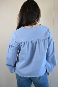 Raisonnel Alder Street Cutout Blouse in bluebell - women's blouse - alternate view