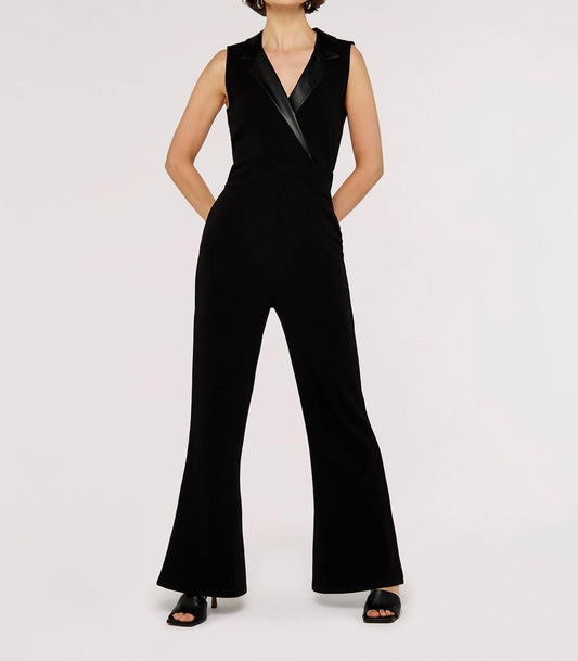 Faux Leather Collared Jumpsuit