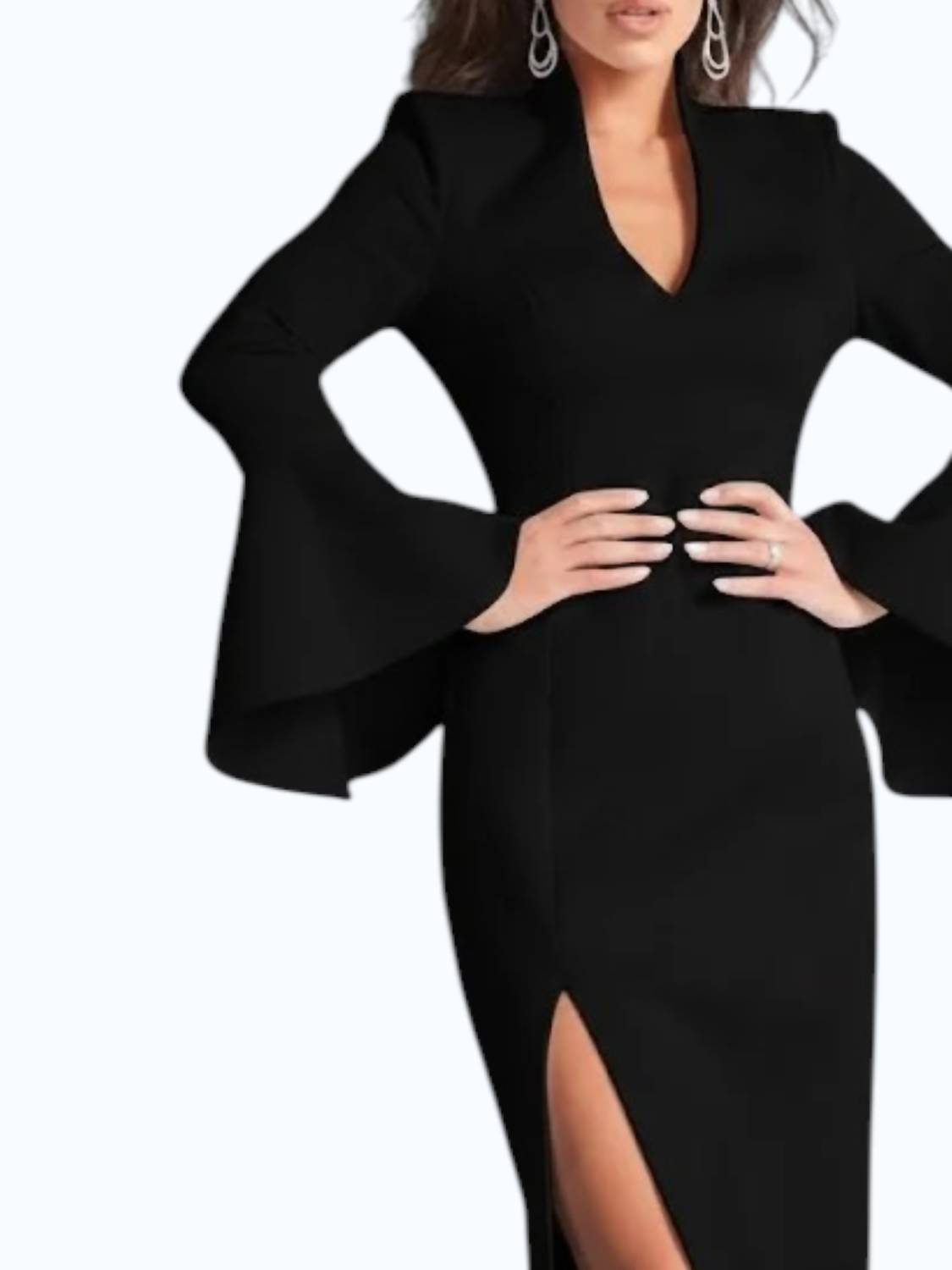 Jovani - Evening Dress With Bell Sleeves & High Slit