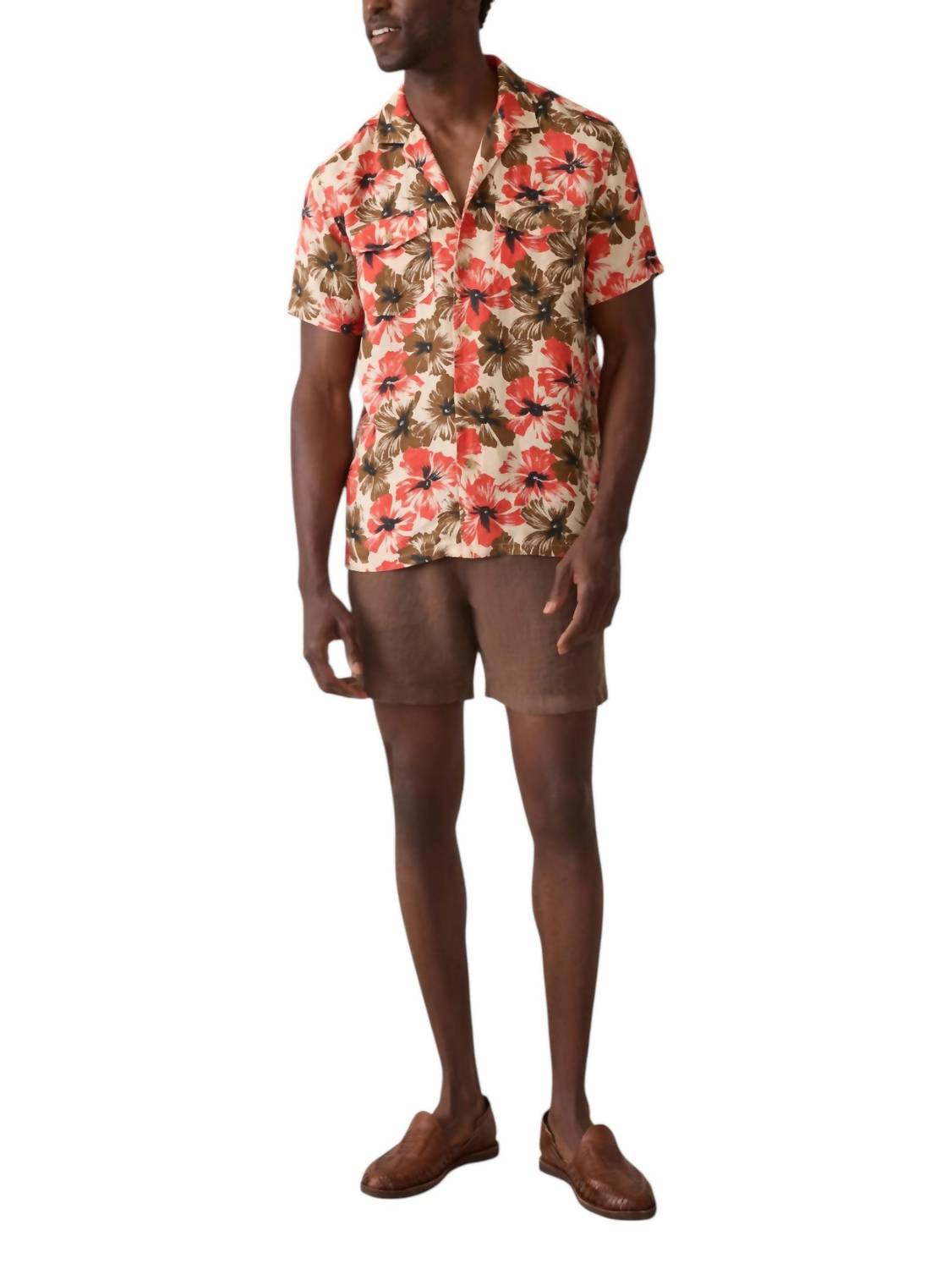 Faherty Short Sleeve Reserve Basque Camp Shirt in wildwood poppy - men's shirt