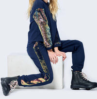 Hannah Banana Kid's Flip Sequin Side Jogger Pant in navy - kids' joggers