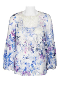 T Tahari - Bishop Sleeve Pleated Lace Paisley Top
