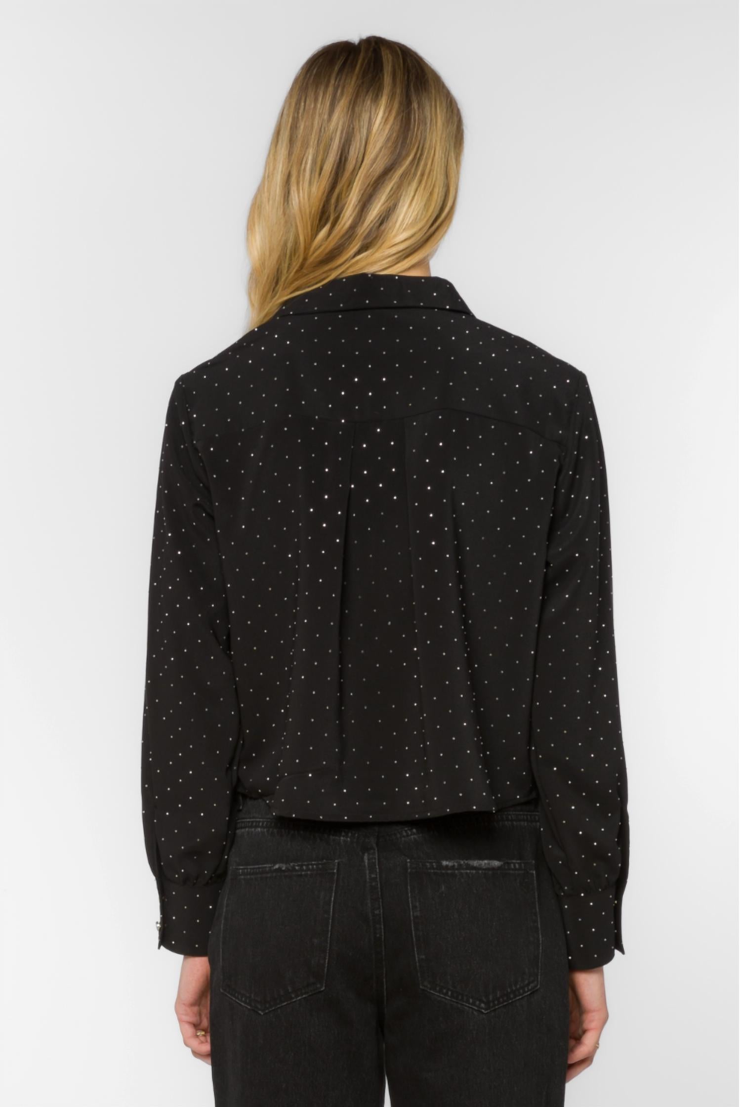 Velvet Heart - Women's Lilith Satin Rhinestone Cropped Button Down Shirt
