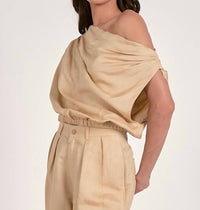 ELAN Callie Off-shoulder Blouse in khaki - women's blouse - detail view