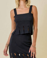 Day + Moon - Sweater Cropped Fringe Hem Tank Top