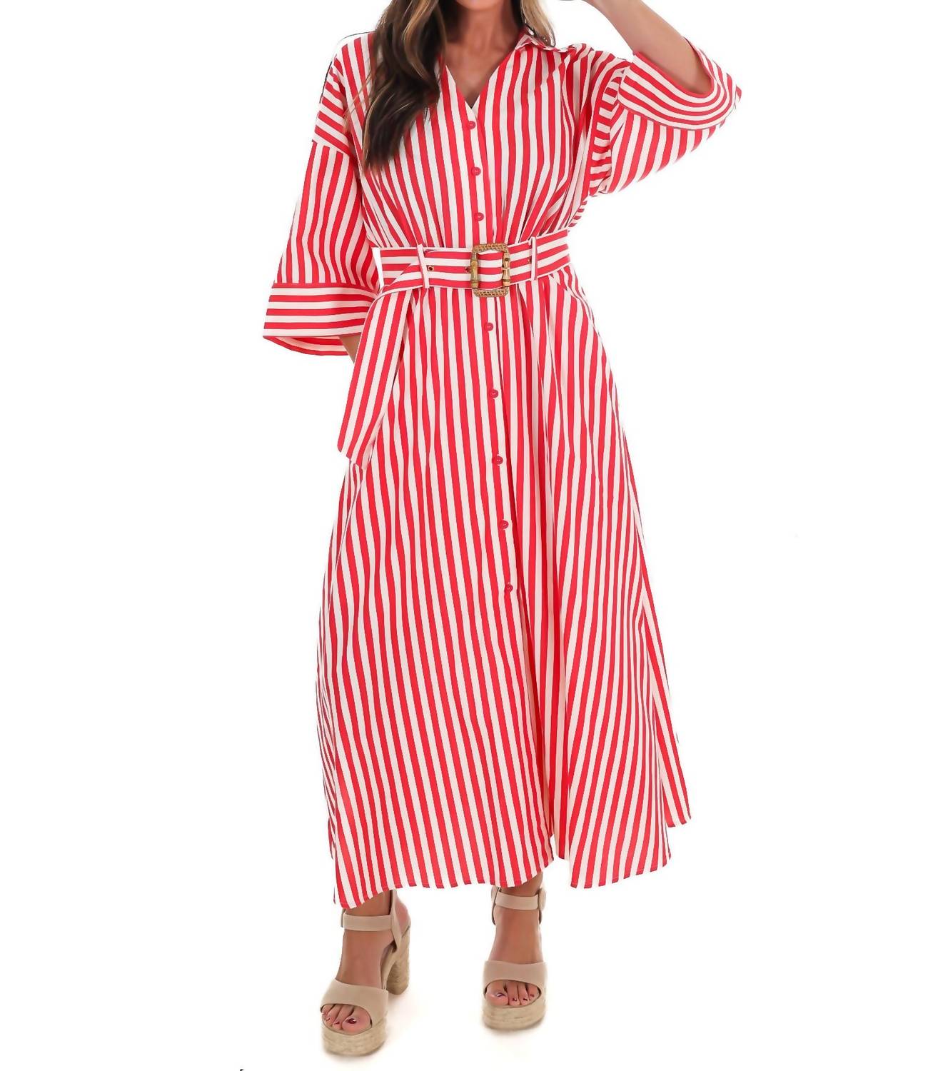 Entro - Sail Away Stripe Midi Shirt Dress