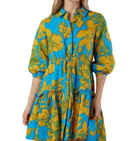 Olivia by Livro Brynn Dress in turq flora - women's dress - detail view