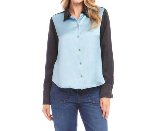 Karen Kane - Long Sleeve Satin Colorblock Shirt