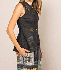 RANNA GILL Aster Sleevless Waist Coat in black - women's jacket - detail view