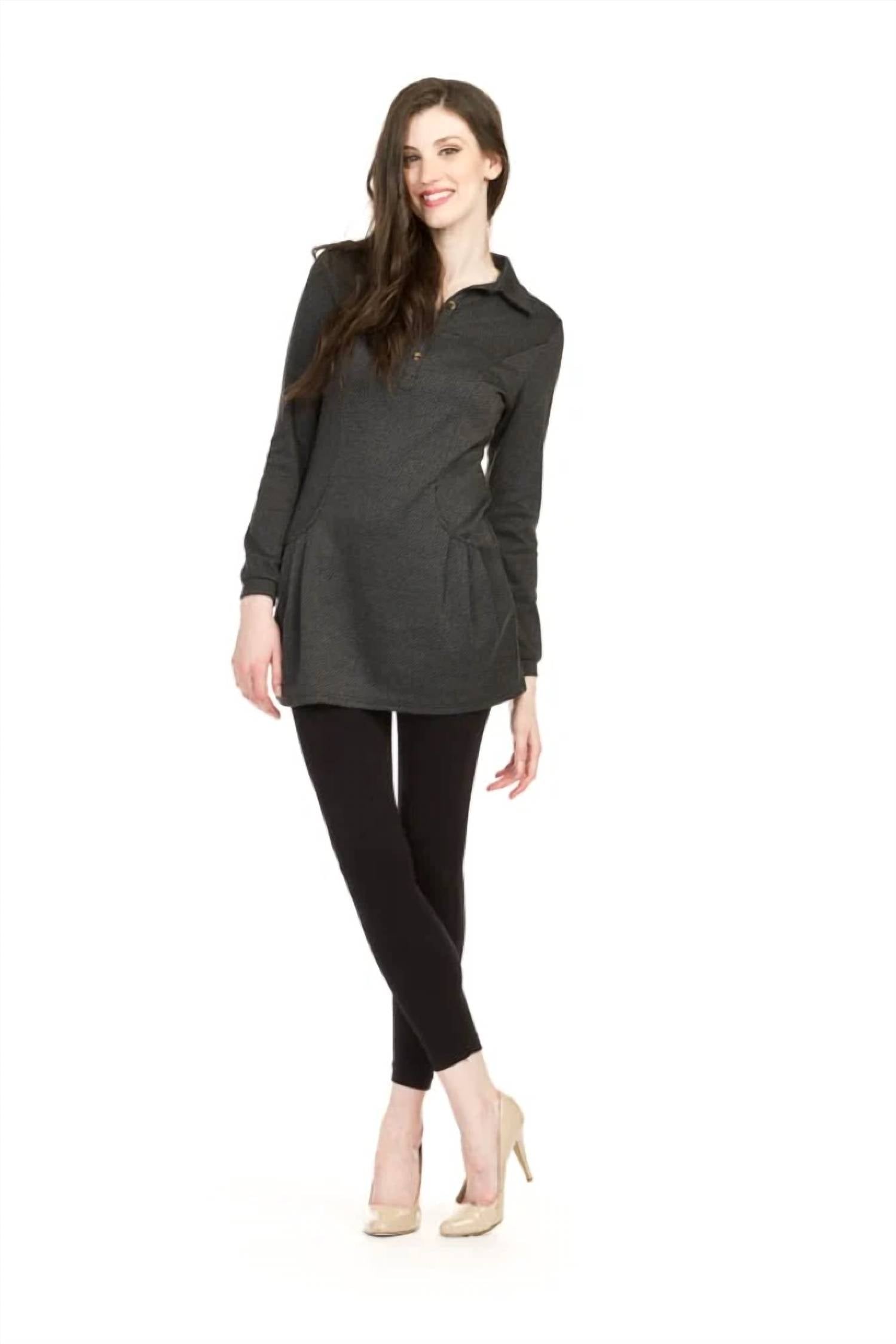 Papillon - Herringbone Collared Sweater Dress With Pockets