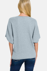 Zenana - V-neck Short Sleeve Dolman Sweater