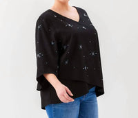 Karen Kane - Bracelet Sleeve Embellished Asymmetric Top - Plus