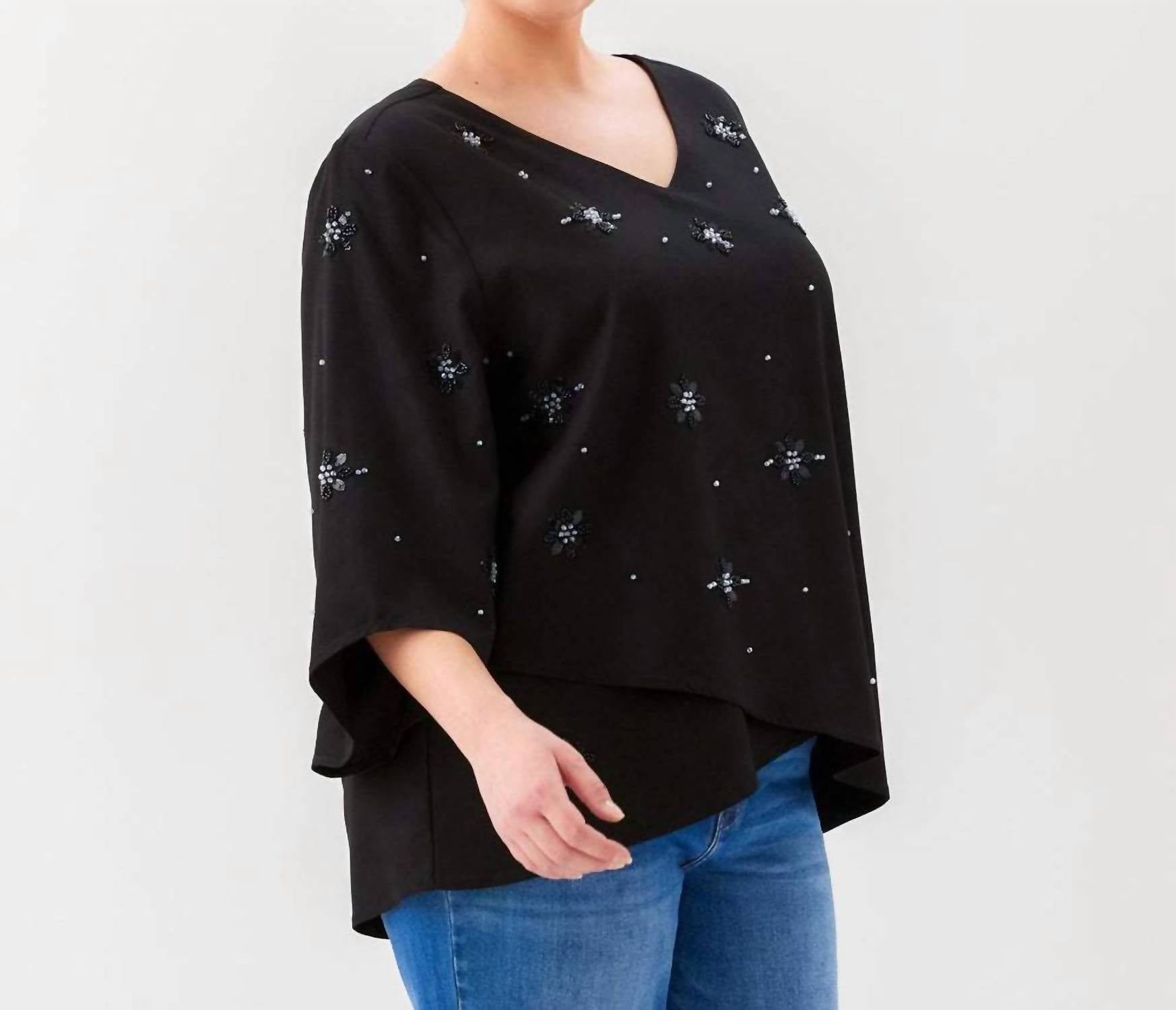 Karen Kane - Bracelet Sleeve Embellished Asymmetric Top - Plus