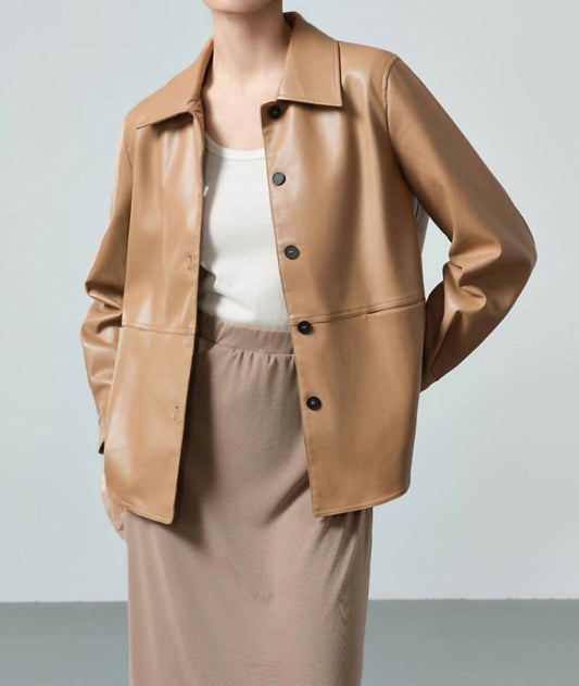 Active Basic - Faux Leather Button Up Shacket