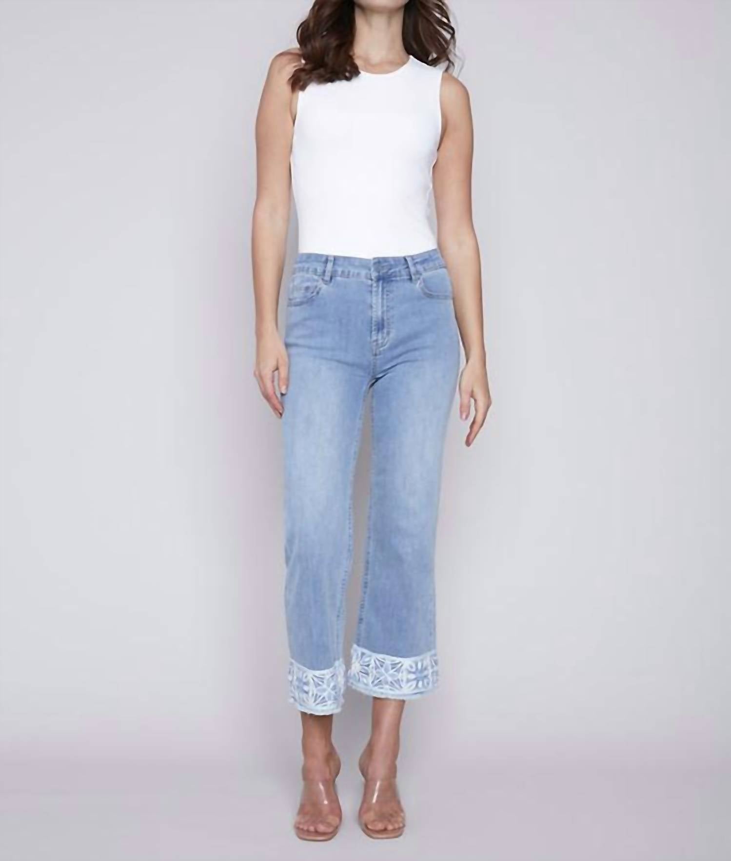 CHARLIE B Crochet Hem Jean in light blue - women's jeans - alternate view