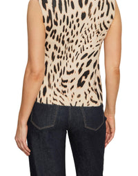 Sanctuary Fuzzy Leopard Vest in beige - women's sweater - detail view
