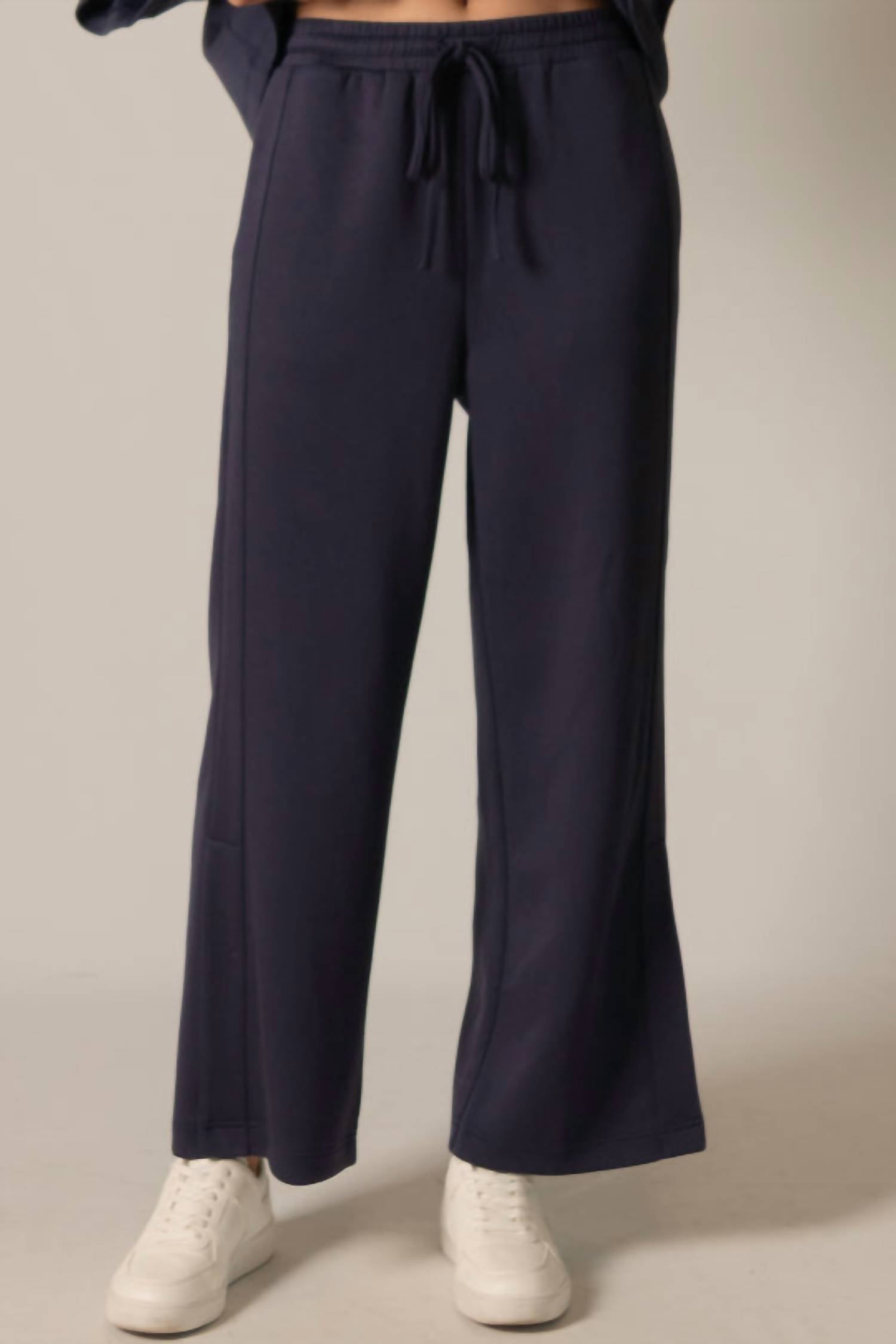P.CILL Tru Side Binding Wide Leg Pants in navy - women's pants