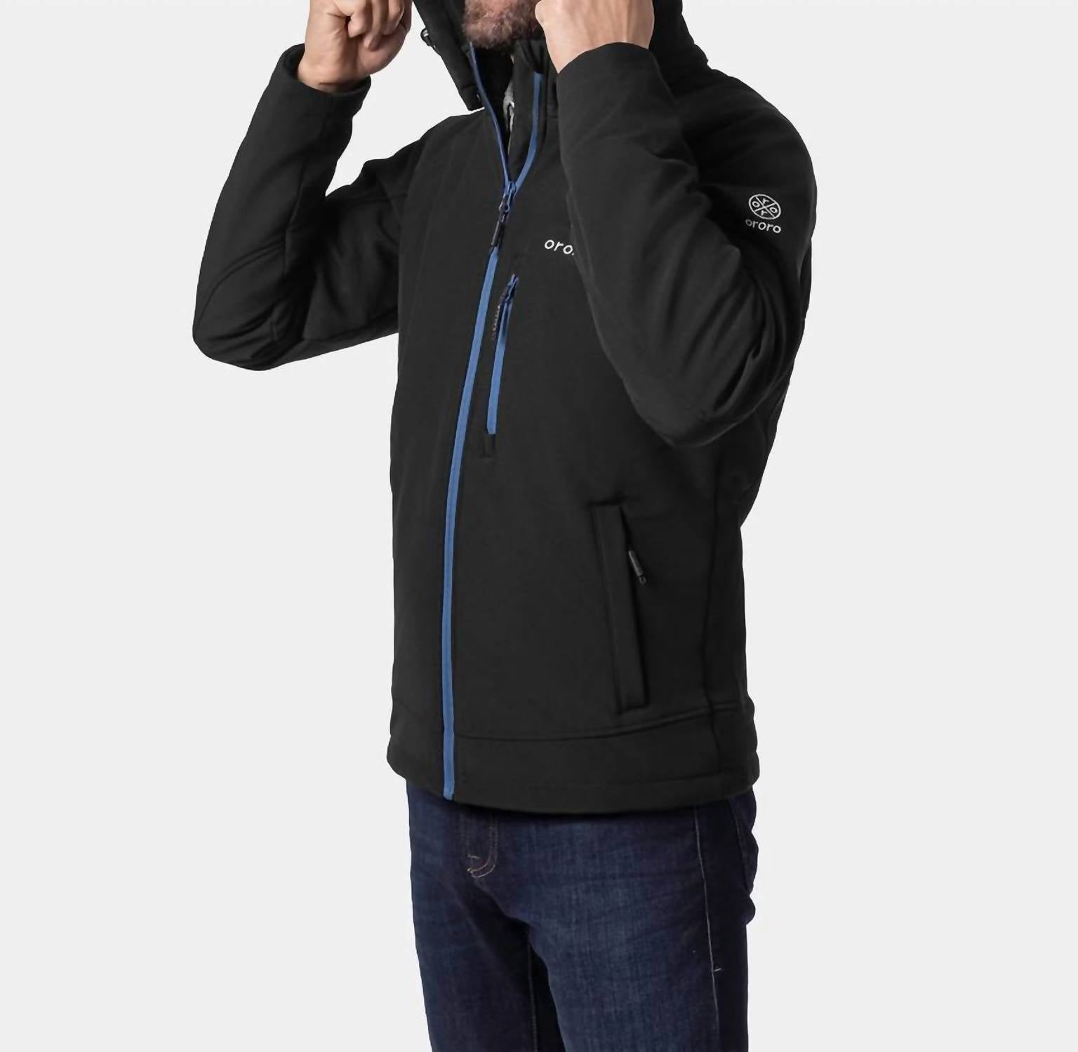 Ororo Men’s Classic Heated Jacket 2.0 in black blue - men's jacket - alternate view