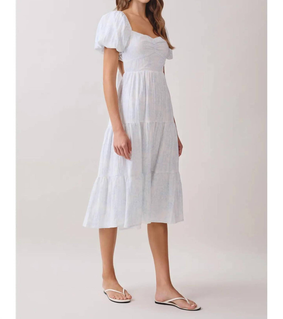 Tcec - Floral Print Open Back Self Tie Midi Dress