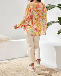 Tribal - Felora Flowy Dolman Sleeve Blouse With Self-covering Buttons