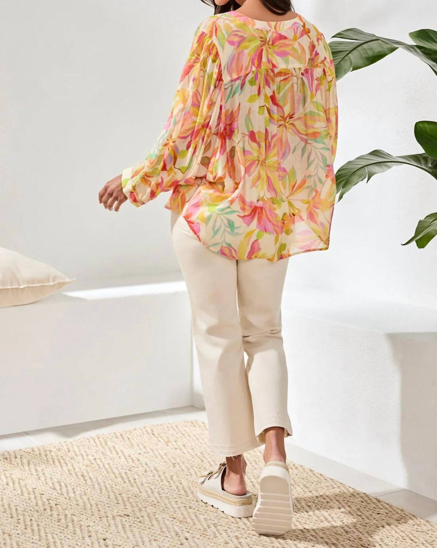 Tribal - Felora Flowy Dolman Sleeve Blouse With Self-covering Buttons